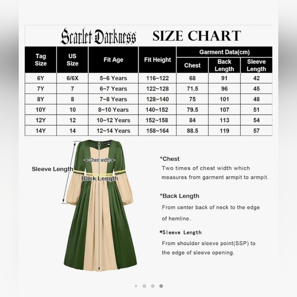 NWT Scarlett Darkness Costume Renaissance dress size 14 year 12-14 Girls - Picture 6 of 9